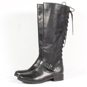 Sofft Kristie Leather Tall Black Tie Up Heel Boots